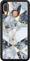 Casimoda® hoesje - Geschikt voor Samsung Galaxy A40 - Abstract Marmer Blauw - Zwart TPU Backcover - Geometrisch patroon - Blauw