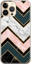 Casimoda® hoesje - Geschikt voor iPhone 13 Pro Max - Marmer Triangles - Siliconen/TPU telefoonhoesje - Backcover - Marmer - Multi