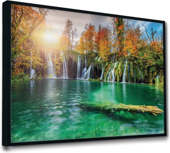 Akoestische panelen - Geluidsisolatie - Akoestische wandpanelen - Akoestisch schilderij AcousticPro® - paneel Plitvice Nationaal Park, Kroatie - design 189 - Premium - 120x80 - zwart- Wanddecoratie - woonkamer - geluidsdemper - studio schuim