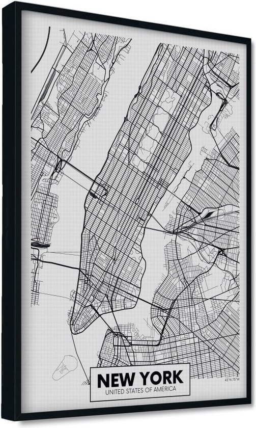 Akoestische panelen - Geluidsisolatie - Akoestische wandpanelen - Akoestisch schilderij AcousticPro® - paneel met plattegrond van New York, USA - Design 73 - Basic - 100x70 - Wit- Wanddecoratie - woonkamer - geluidsdemper - studio schuim