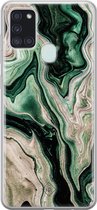 Casimoda® hoesje - Geschikt voor Samsung A21s - Groen marmer / Marble - Backcover - Siliconen/TPU - Roze