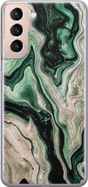 Casimoda® hoesje - Geschikt voor Samsung S21 - Groen marmer / Marble - Backcover - Siliconen/TPU - Groen