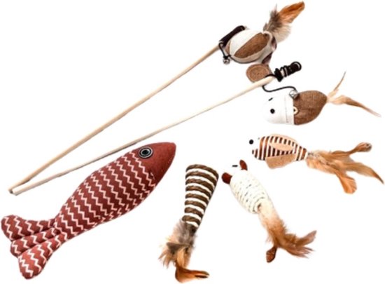 Catsome kattenspeeltjes met vis en muisjes - Kattenspeelgoed set 6 delig - Kittenspeeltjes - Interactieve kattenspeeltjes