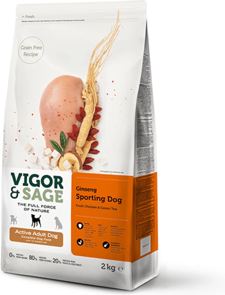 4x Vigor & Sage Hondenvoer Sport en Actief Ginseng 2 kg