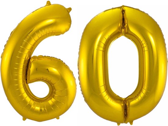 Ballon Cijfer 60 Jaar Goud Helium Ballonnen Verjaardag Versiering Cijfer Ballon Feest Versiering Met Rietje - 86Cm