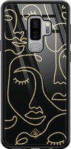 Casimoda® hoesje - Geschikt voor Samsung Galaxy S9+ - Abstract Faces - Luxe Hard Case Zwart - Backcover telefoonhoesje - Zwart