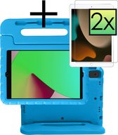 Hoesje Geschikt voor iPad 10.2 2020 Hoesje Kinderhoes Shockproof Hoes Kids Case Met 2x Screenprotector - Blauw