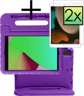 Hoesje Geschikt voor iPad 10.2 2020 Hoesje Kinderhoes Shockproof Hoes Kids Case Met 2x Screenprotector - Paars