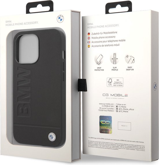 Coque arrière pour iPhone 14 Pro Max - BMW - Zwart uni - Cuir