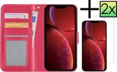 Hoes Geschikt voor iPhone 14 Hoesje Book Case Hoes Flip Cover Wallet Bookcase Met 2x Screenprotector - Donkerroze