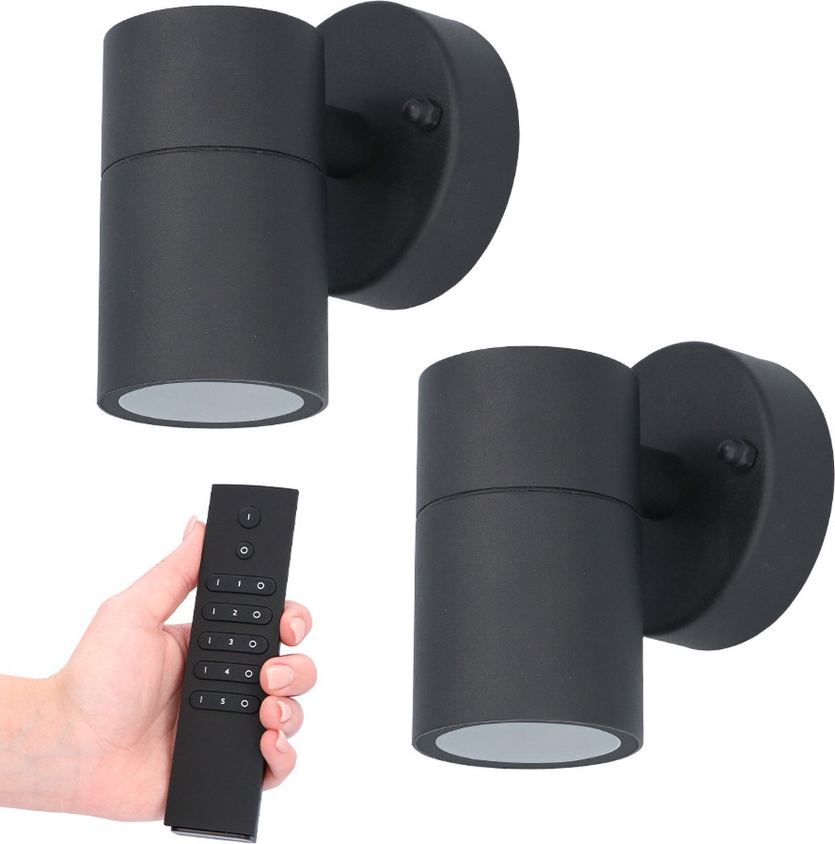 2x Mason LED Wandlamp - Dimbaar - 4 Watt 345 lumen - IP44 Waterdicht - GU10 - 2700K Warm Wit - Binnen en buiten - Zwart - Incl. dimmer met afstandsbediening - tuinverlichting