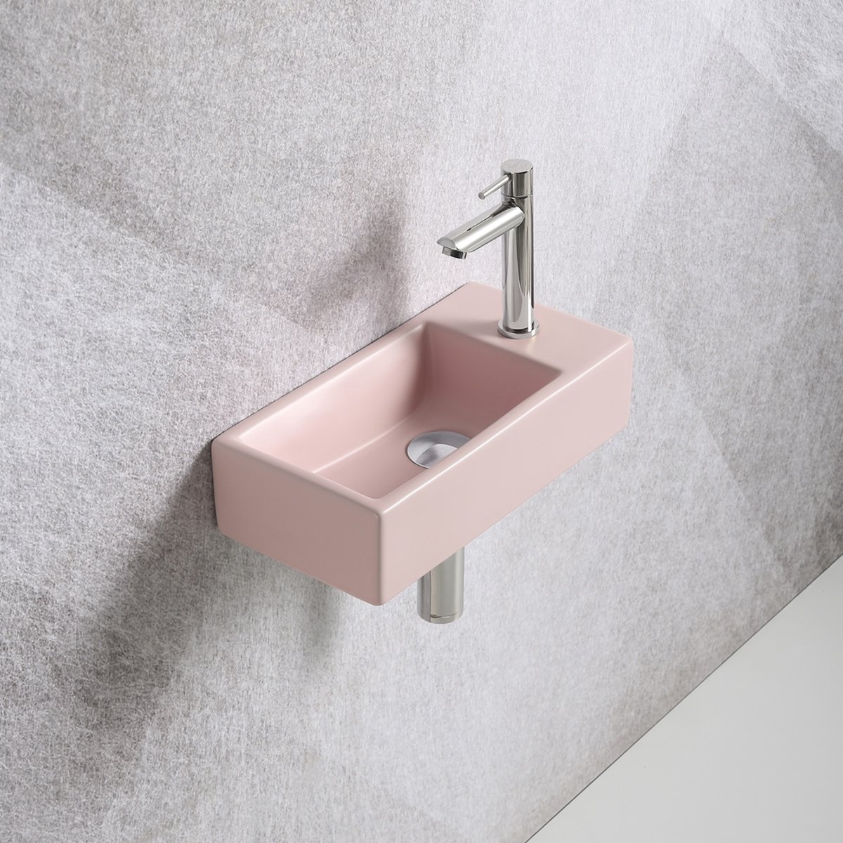 Fonteinset Mia 40.5x20x10.5cm mat roze rechts inclusief fontein kraan, sifon en afvoerplug chroom
