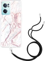 OnePlus Nord CE2 Hoesje met Koord White Pink Marble - Designed by Cazy