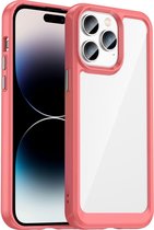 Mobigear Hoesje geschikt voor Apple iPhone 14 Pro Max Telefoonhoesje Hardcase | Mobigear Crystal Backcover | iPhone 14 Pro Max Case | Back Cover - Transparant /Rood | Transparant,rood