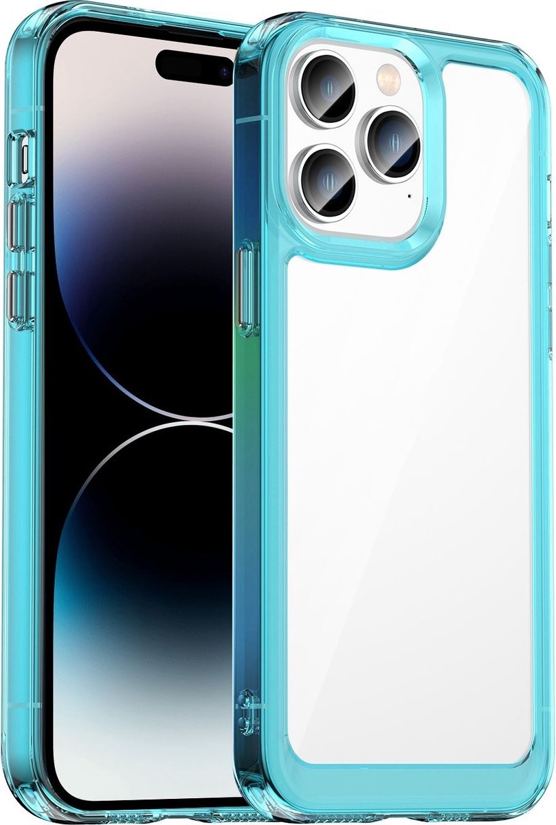 Mobigear Hoesje geschikt voor Apple iPhone 14 Pro Telefoonhoesje Hardcase | Mobigear Crystal Backcover | iPhone 14 Pro Case | Back Cover - Transparant / Turquoise