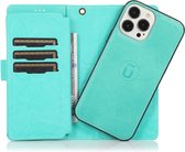 Mobiq - Luxe Lederen 2-in-1 Bookcase iPhone 14 Pro Max - turquoise