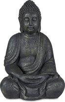 Statue Bouddha Relaxdays - 70 cm - statue de jardin zen - polyrésine - décoration jardin - anthracite