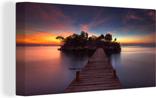 Canvas - Schilderij natuur - Steiger - Natuur - Water - Boom - Kamer decoratie - Canvas schilderijen - Foto op canvas - 40x20 cm - Woonkamer