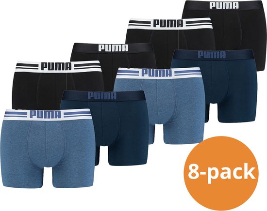 Puma Boxershorts Heren Placed Logo Zwart / Denim - 8-pack Puma boxershorts - Maat M