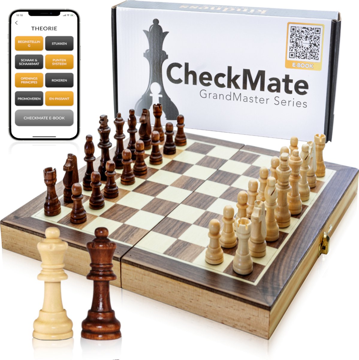 zuur Wardianzaak Schiereiland CheckMate® GrandMaster Series – Gratis ebook – Schaakspel – Schaakbord met  Staunton... | bol.com