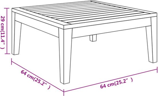Dimensions d'une table basse carrée avec cadre en bois.