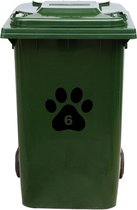 Kliko Sticker / Vuilnisbak Sticker - Hondenpoot - Nummer 6 - 18x16,5 - Zwart