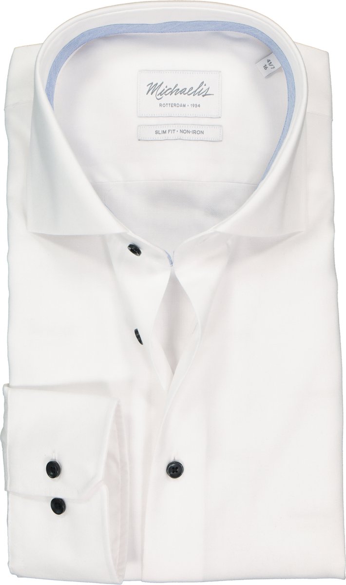 Michaelis slim fit overhemd - twill heren shirt - wit (contrast) - Strijkvrij - Boordmaat: 40