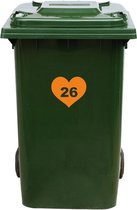 Kliko Sticker / Vuilnisbak Sticker - Hart - Nummer 26 - 18,5x16,5 - Oranje