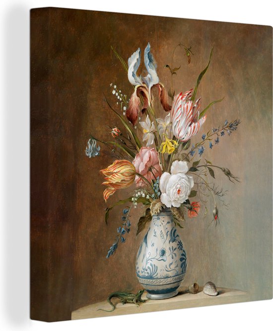 Canvas - Schilderij Oude meesters - Bloemen - Balthasar van der Ast - 20x20 cm - Muurdecoratie - Woonkamer