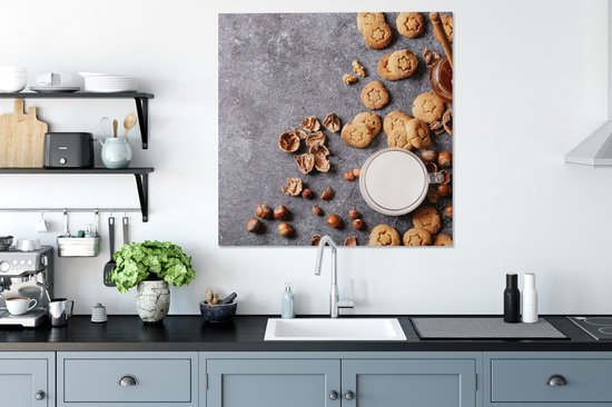 Tableau sur toile Lait - Biscuits - Noix - Épices - Automne - 90x90 cm - Décoration murale