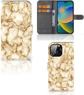 Book Cover iPhone 14 Pro Max Smartphone Hoesje Marmer Goud
