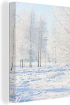 Canvas Schilderij Sneeuw - Bomen - Winter - 60x80 cm - Wanddecoratie