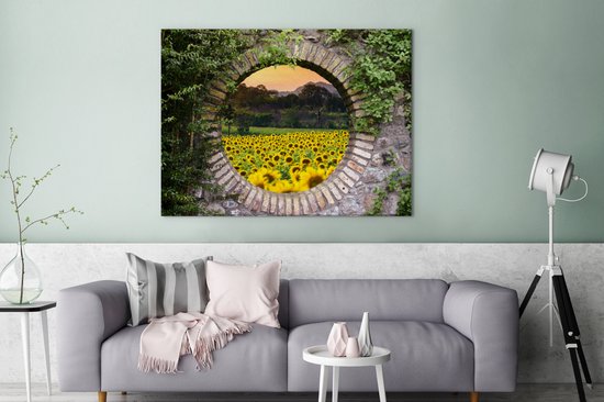 Tableau sur toile 120x90 cm - Décoration murale Vue - Fleurs - Tournesol - Décoration murale salon - Décoration chambre - Accessoires chambre - Peintures