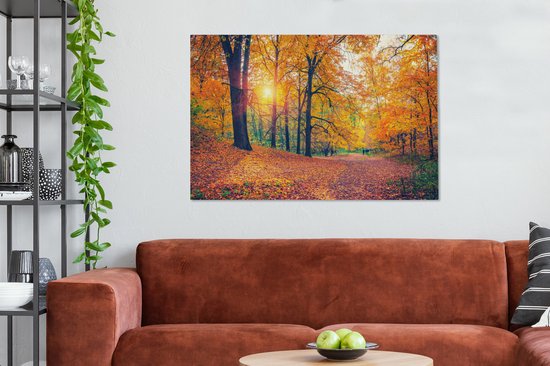 Toile Peinture Arbres - Automne - Forêt - Feuilles d'Automne - 140x90 cm - Décoration murale