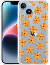 Geschikt voor Apple iPhone 14 Hoesje Oranje Bloemen - Designed by Cazy
