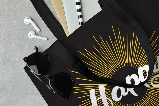 Sac bandoulière - Sac de plage - Shopper Proverbes - Happy - Citations - 40x40 cm - Sac en coton