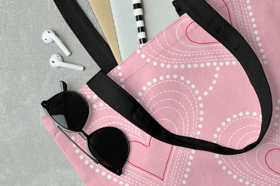 MuchoWow® Schoudertas - Strandtas - Big Shopper - Boodschappentas - Hartjes - Patronen - Roze - 40x40 cm - Katoenen tas