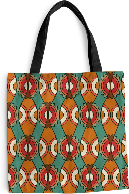 MuchoWow® Schoudertas - Strandtas - Big Shopper - Boodschappentas - Design - Retro - Oranje - Abstract - 40x40 cm - Katoenen tas