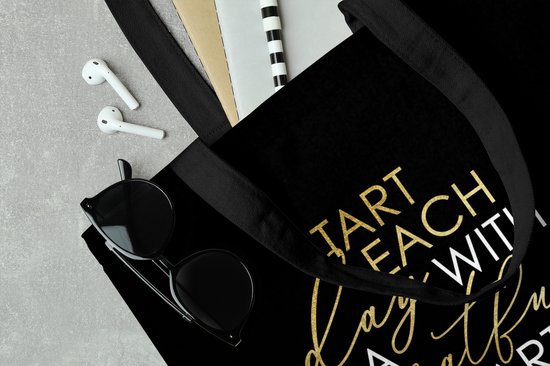 Sac Bandoulière - Sac de Plage - Citation Shopper - Coeur - Goud - Zwart - 40x40 cm - Sac en coton