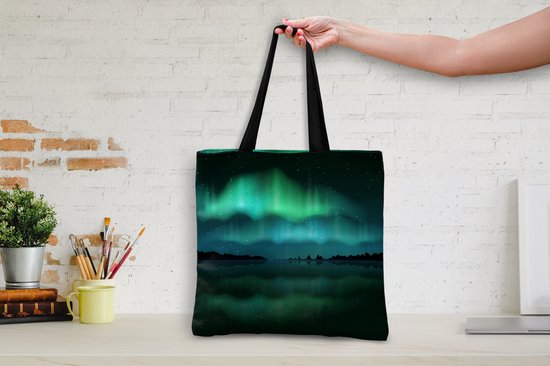 MuchoWow® Schoudertas - Strandtas - Big Shopper - Boodschappentas - Noorderlicht - Sterrenhemel - Nacht - 40x40 cm - Katoenen tas