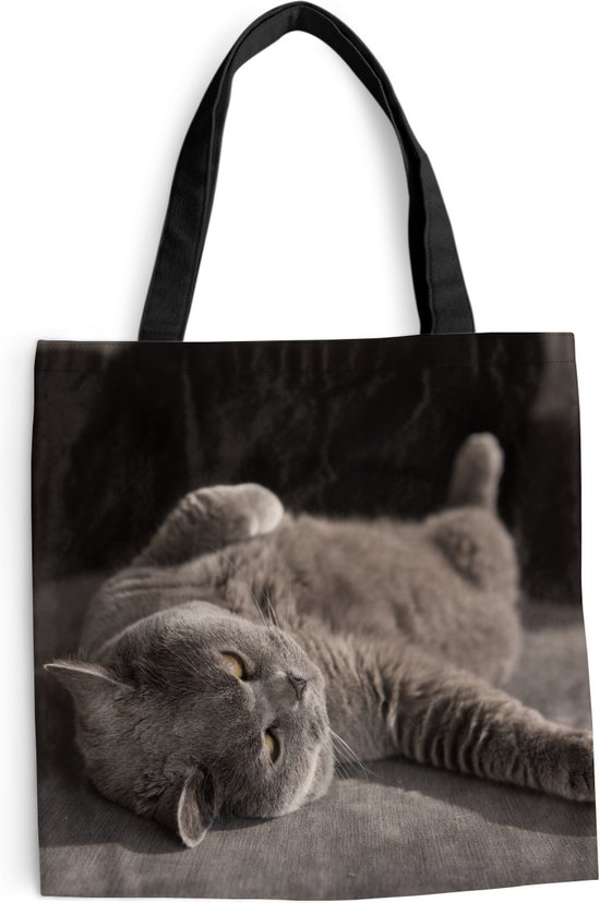 MuchoWow® Schoudertas - Strandtas - Big Shopper - Boodschappentas - Dier - Poes - Grijs - 45x45 cm - Katoenen tas
