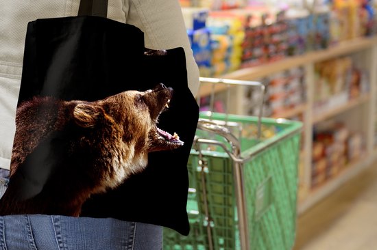 MuchoWow® Schoudertas - Strandtas - Big Shopper - Boodschappentas - Beer - Wild dier - Tanden - 40x40 cm - Katoenen tas