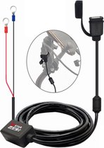 Snel opladen Waterdichte motorfiets USB-telefoonladeradapter, kabellengte: 2,27 m
