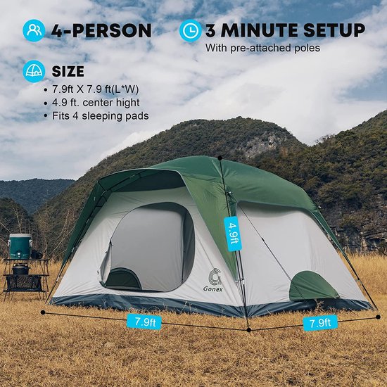 Professionele Kampeertent - Camping Tent - 6 Persoons - Pop UP - Famillie - Waterdicht - Eenvoudig in te stellen - Lichtgewicht - 4 Seizoenen tent - Backpacken - Outdoor — afbeelding 5