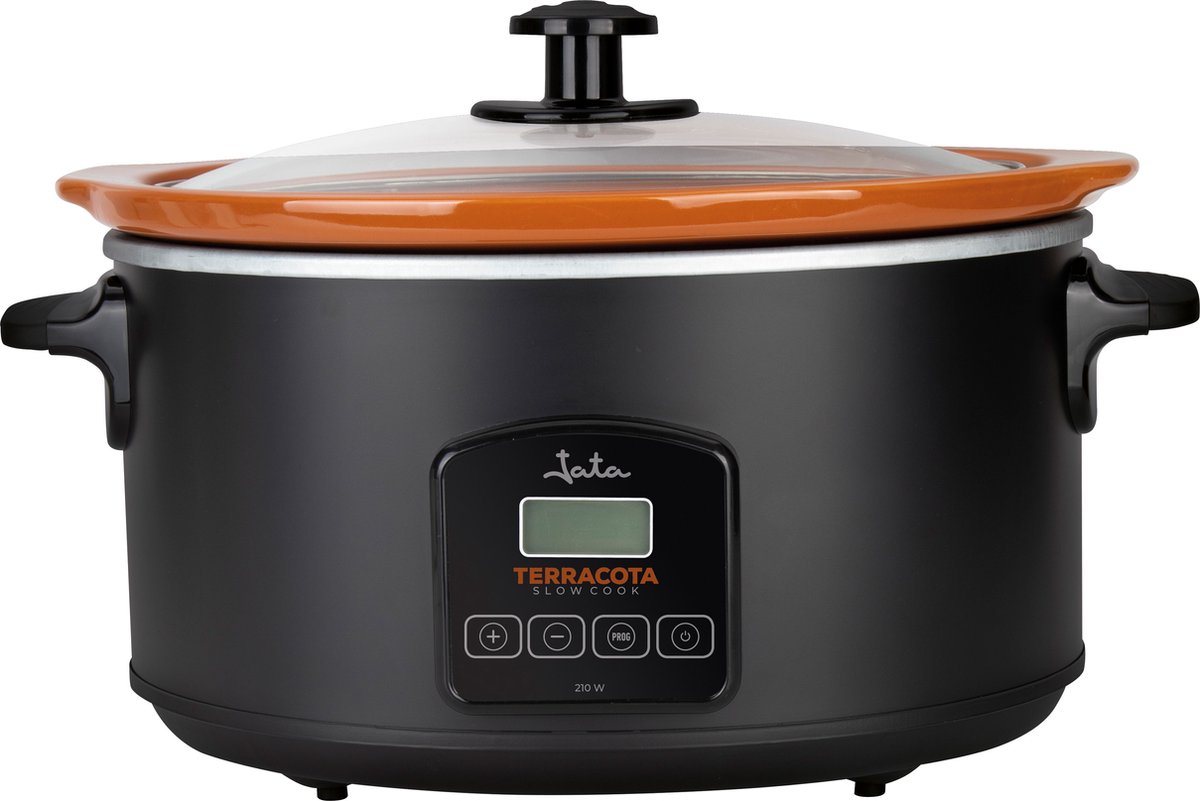 Afbeelding 3 van Jata JEOL2145 digitale slowcooker - Terracotta schaal met glazen deksel - LED scherm - 5 liter inhoud - timer - warmhoudfunctie