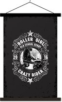 Porte-affiche avec affiche - Affiche scolaire - Vintage - Skeeler - Zwart - 60x90 cm - Lattes noires - Cadeau Vaderdag - Cadeau - Cadeau pour lui - Astuce - Hommes