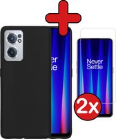 Hoesje Geschikt voor OnePlus Nord CE 2 Hoesje Siliconen Case Hoes Met 2x Screenprotector - Hoes Geschikt voor OnePlus Nord CE 2 Hoes Cover Case - Zwart