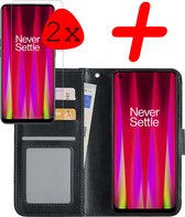 Hoes Geschikt voor OnePlus Nord CE 2 Hoesje Bookcase Hoes Flip Case Book Cover Met 2x Screenprotector - Hoesje Geschikt voor OnePlus Nord CE 2 Hoes Book Case Hoesje - Zwart