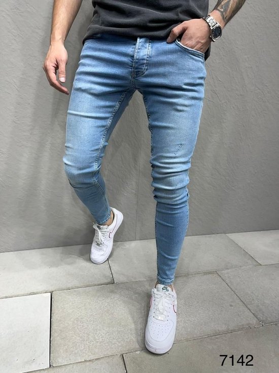 Mannen Stretchy Skinny Jeans Hole Slim Fit Denim Hoge Kwaliteit Jeans - W34