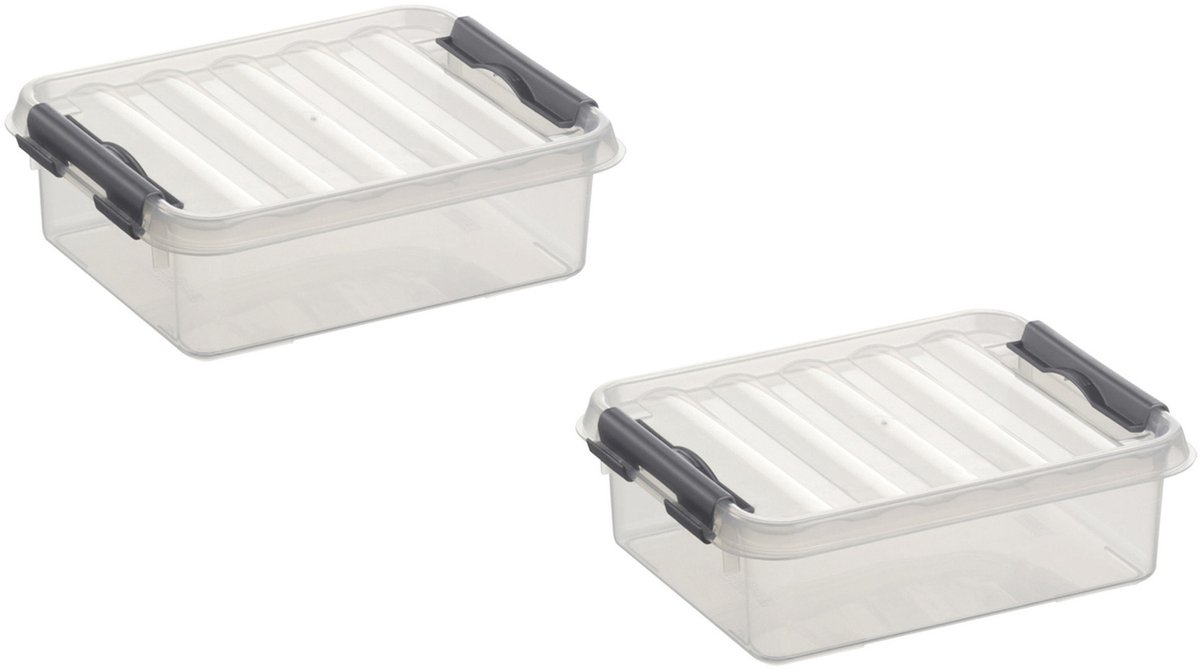 3x stuks sunware Q-Line opberg boxen/opbergdozen 1 liter 20 x 15 x 6 cm kunststof - Platte opslagboxen - Opbergbakken kunststof transparant/zilver